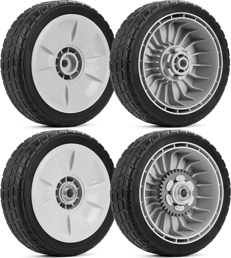 Sutmorly 4 Pack HRR216 8" Lawn Mower Drive Wheels 2 Rear Wheels 42710-VE2-M02ZE and 2 Front Wheels 44710-VL0-L02ZB Replace for Honda HRR216 HRS216 Walk Behind HRT216 Lawn Mower - Image 1